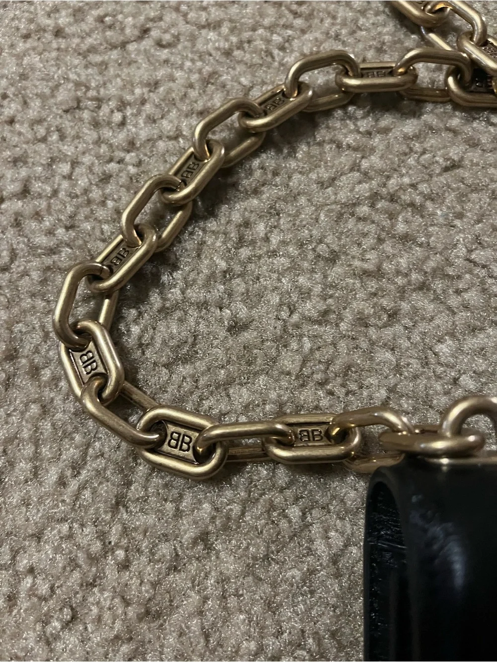 Balenciaga Black Leather Crossbody with Gold Chain and Logo
